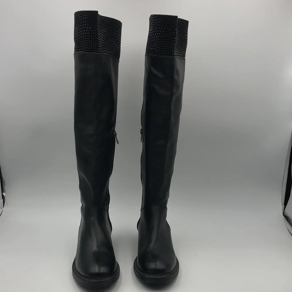 Weekend By Pedro Miralles Rhinestone Accents Over The Knee High Leather Boots